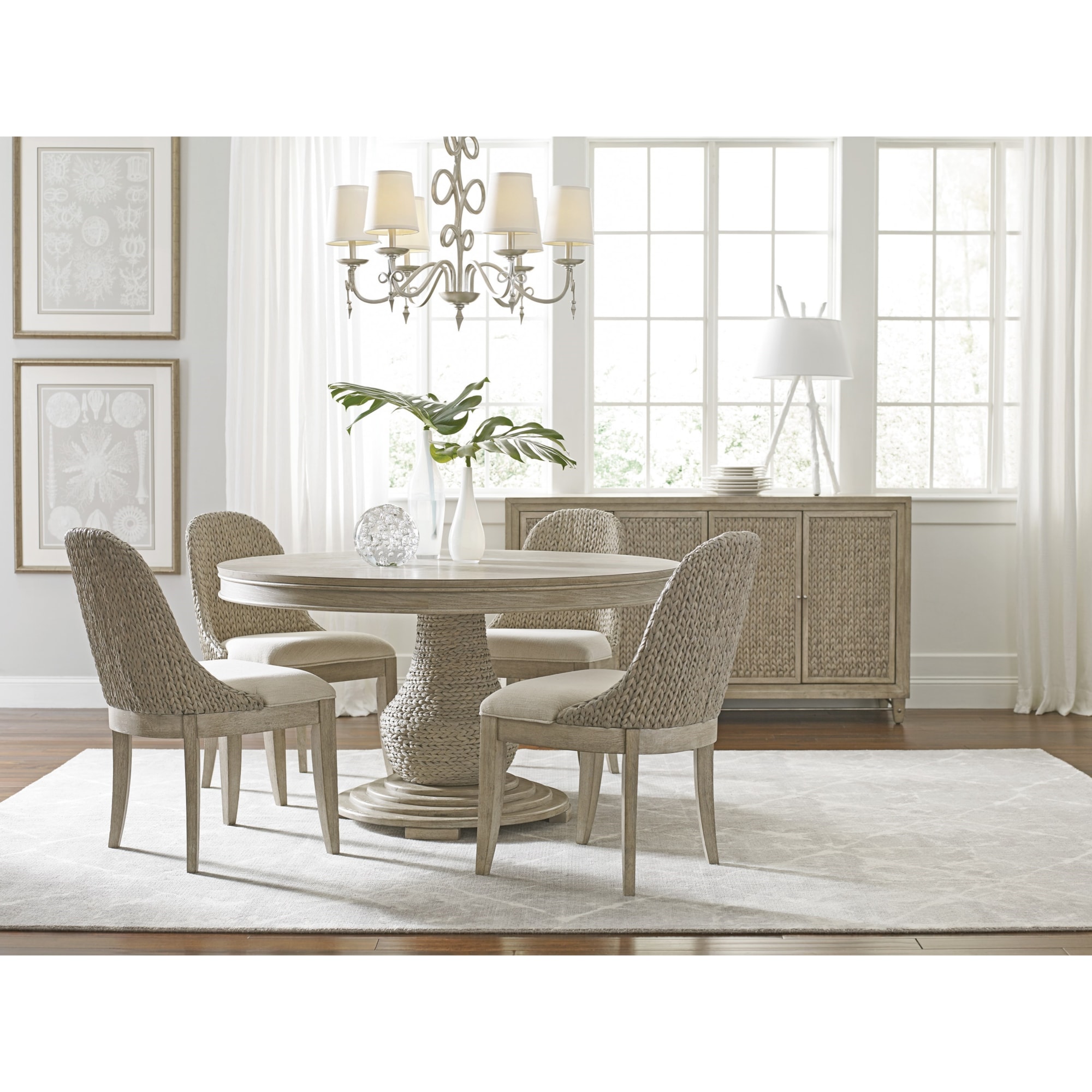 American Drew Vista 9940128 Relaxed Vintage Largo Round Dining Table with Woven Seagrass ...